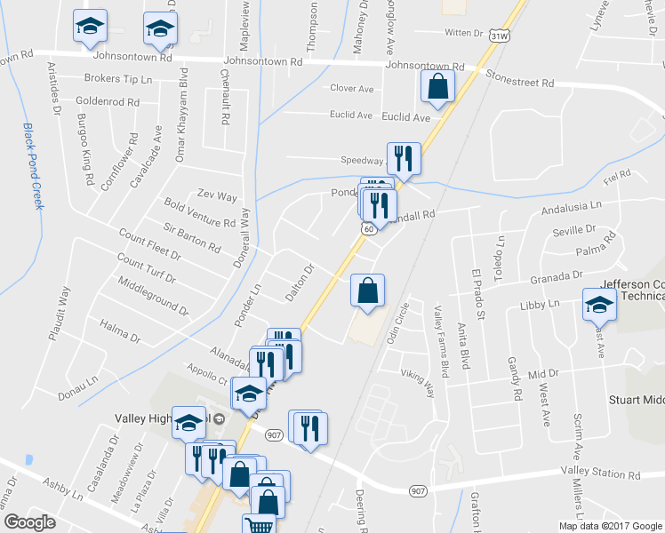 map of restaurants, bars, coffee shops, grocery stores, and more near 9808 Dixie Highway in Louisville