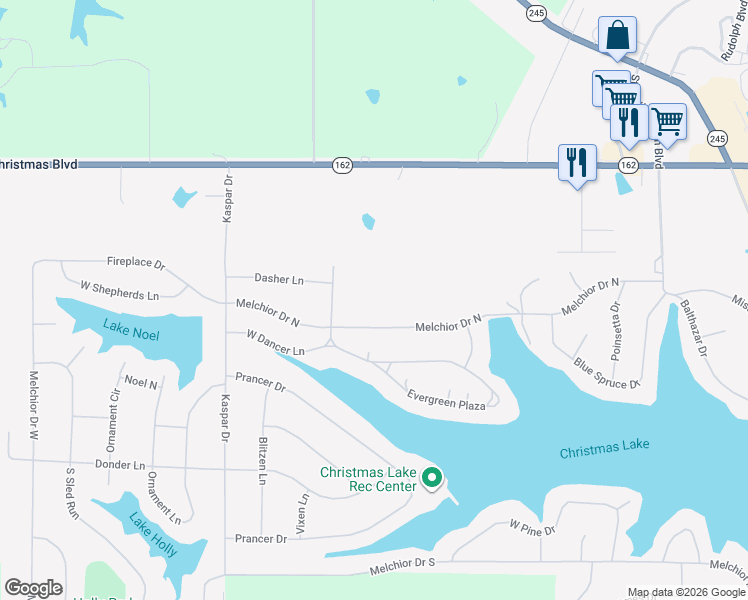 map of restaurants, bars, coffee shops, grocery stores, and more near 468 W Melchoir Drive North in Santa Claus