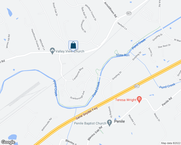 map of restaurants, bars, coffee shops, grocery stores, and more near 2410 Lamborne Boulevard in Louisville