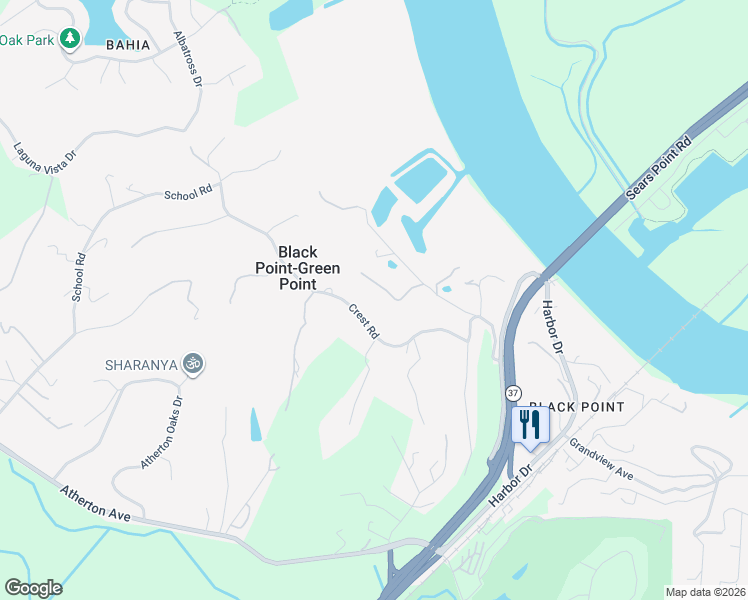 map of restaurants, bars, coffee shops, grocery stores, and more near 160 Crest Road in Novato