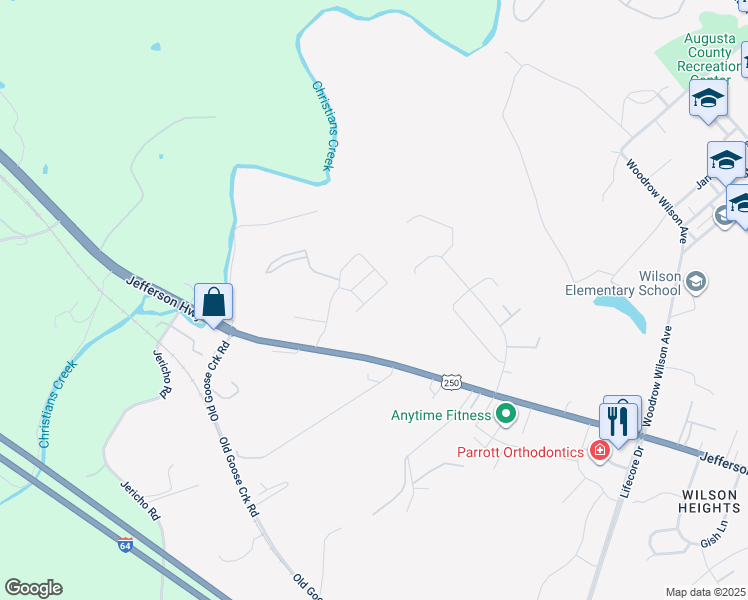 map of restaurants, bars, coffee shops, grocery stores, and more near 17 Imperial Drive in Staunton