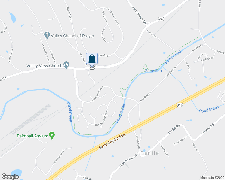 map of restaurants, bars, coffee shops, grocery stores, and more near 2423 Lamborne Boulevard in Louisville