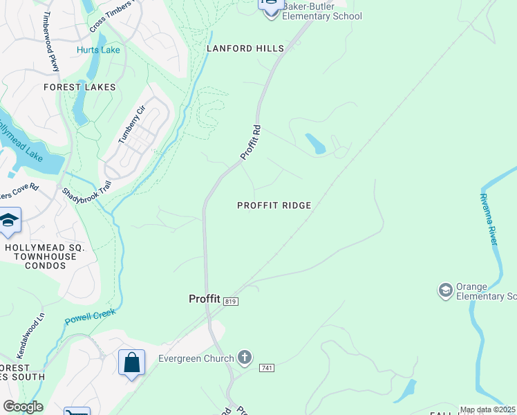 map of restaurants, bars, coffee shops, grocery stores, and more near 2729 Proffit Crossing Lane in Charlottesville