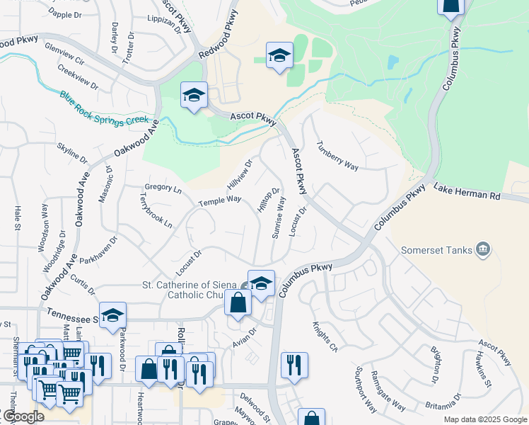 map of restaurants, bars, coffee shops, grocery stores, and more near 108 Hilltop Drive in Vallejo