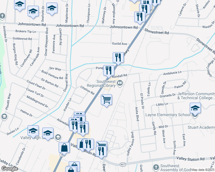map of restaurants, bars, coffee shops, grocery stores, and more near 9711 Dixie Highway in Louisville