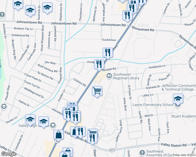map of restaurants, bars, coffee shops, grocery stores, and more near 9711 Dixie Highway in Louisville