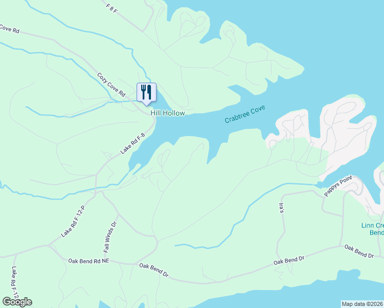 map of restaurants, bars, coffee shops, grocery stores, and more near Oak Bend Road in Sunrise Beach