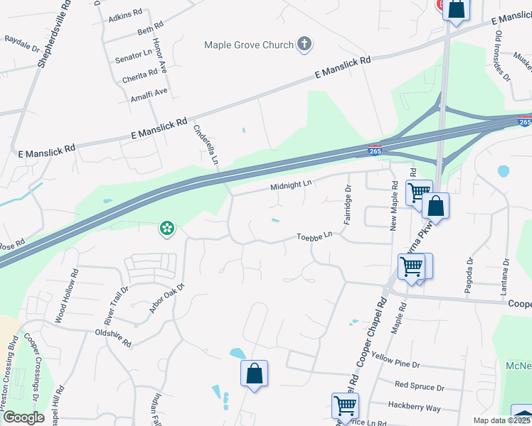map of restaurants, bars, coffee shops, grocery stores, and more near 9114 Maiden Court in Louisville
