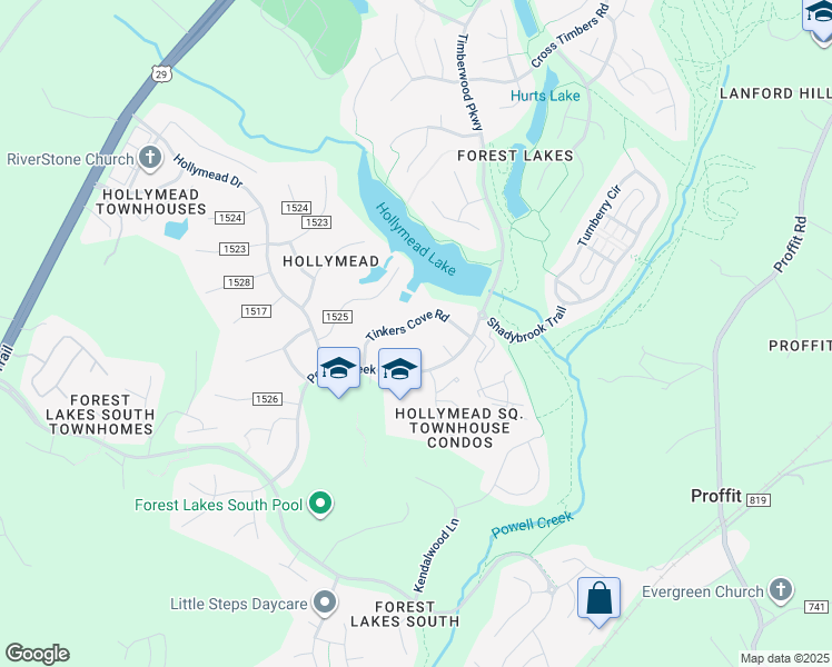 map of restaurants, bars, coffee shops, grocery stores, and more near 1805 Tinkers Cove Road in Charlottesville