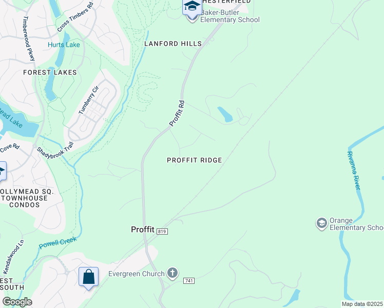map of restaurants, bars, coffee shops, grocery stores, and more near 2729 Proffit Crossing Lane in Charlottesville