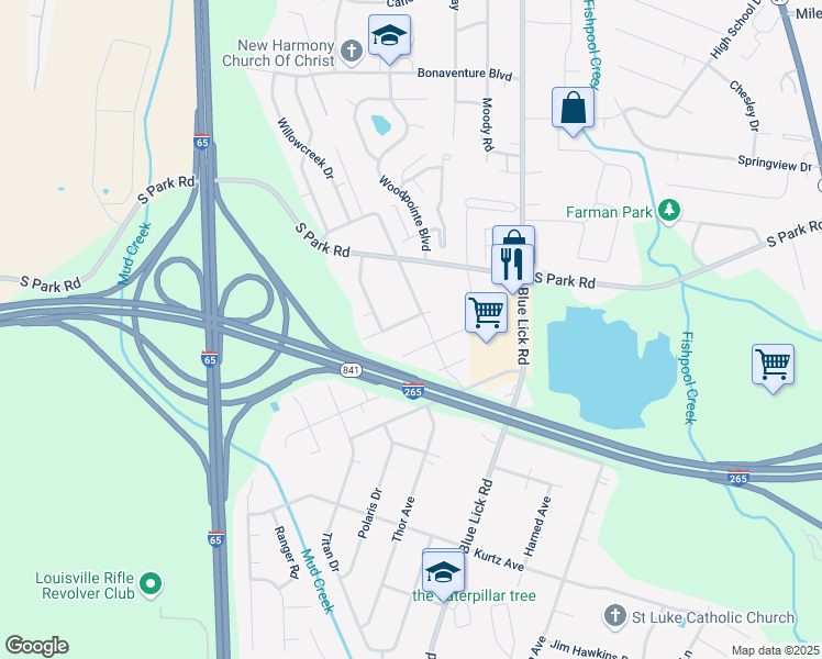 map of restaurants, bars, coffee shops, grocery stores, and more near 3708 Mason Avenue in Louisville