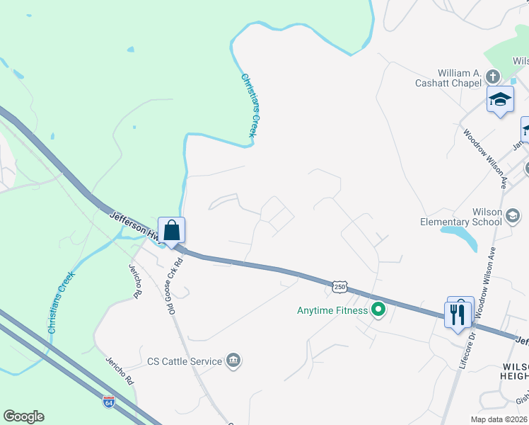 map of restaurants, bars, coffee shops, grocery stores, and more near 20 Paige Drive in Staunton
