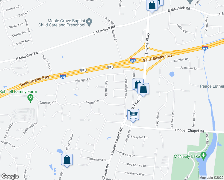 map of restaurants, bars, coffee shops, grocery stores, and more near 6103 Dobson Court in Louisville