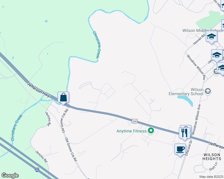 map of restaurants, bars, coffee shops, grocery stores, and more near 20 Paige Drive in Staunton