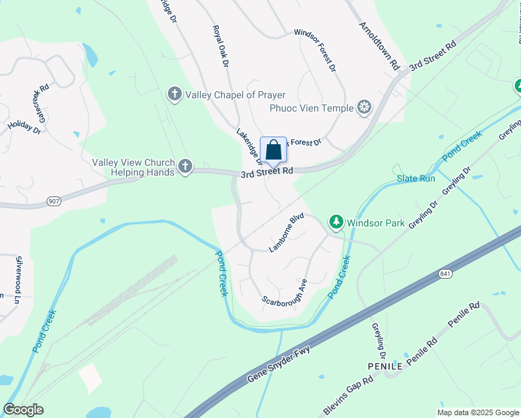 map of restaurants, bars, coffee shops, grocery stores, and more near 125 Olde English Court in Louisville