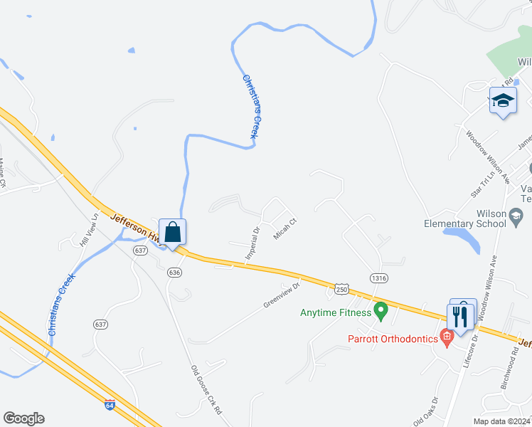 map of restaurants, bars, coffee shops, grocery stores, and more near 144 Imperial Drive in Staunton