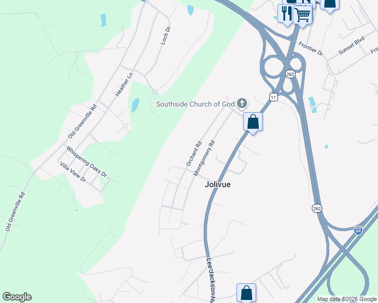 map of restaurants, bars, coffee shops, grocery stores, and more near 107 Orchard Road in Staunton