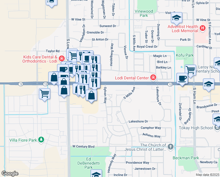 map of restaurants, bars, coffee shops, grocery stores, and more near 2150 West Kettleman Lane in Lodi