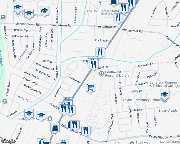 map of restaurants, bars, coffee shops, grocery stores, and more near 9708 Dixie Highway in Louisville