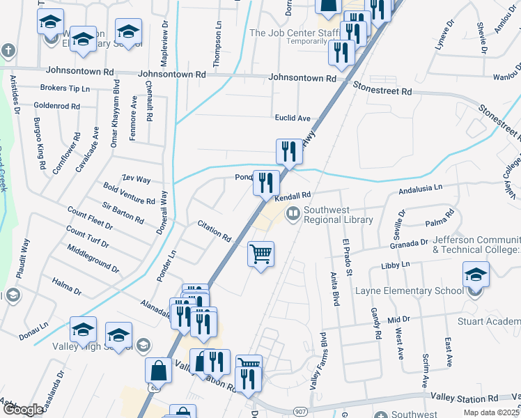 map of restaurants, bars, coffee shops, grocery stores, and more near 9725 Dixie Highway in Louisville