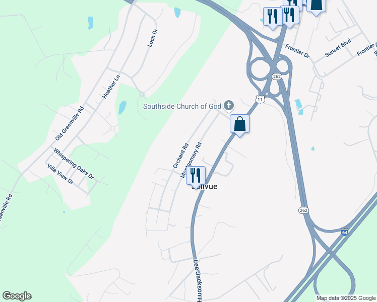map of restaurants, bars, coffee shops, grocery stores, and more near 89 Montgomery Road in Staunton
