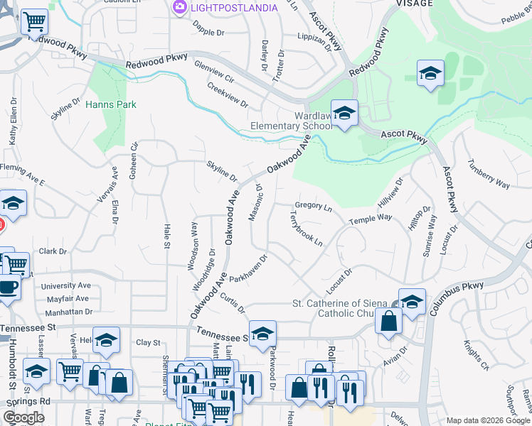 map of restaurants, bars, coffee shops, grocery stores, and more near 138 Parkhaven Drive in Vallejo
