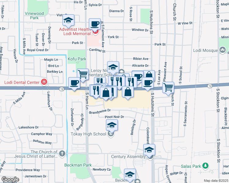 map of restaurants, bars, coffee shops, grocery stores, and more near 920 West Kettleman Lane in Lodi