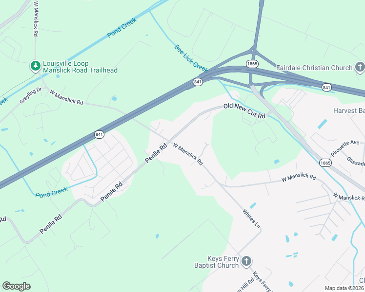 map of restaurants, bars, coffee shops, grocery stores, and more near 9705 West Manslick Road in Louisville