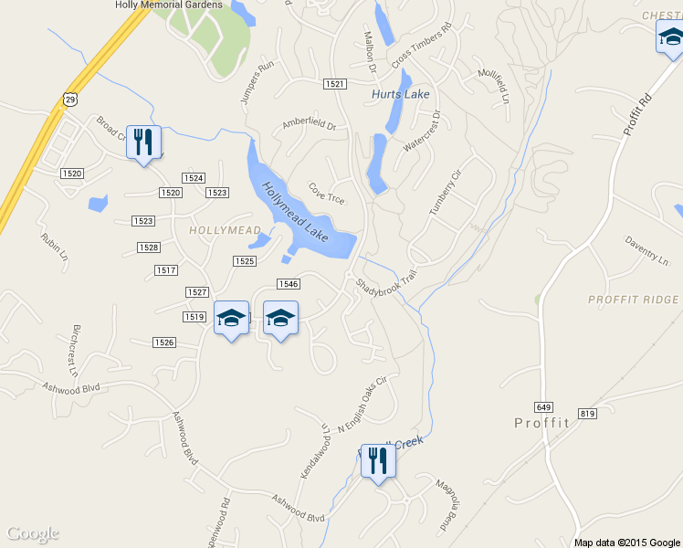 map of restaurants, bars, coffee shops, grocery stores, and more near 2920 Powell Creek Drive in Charlottesville