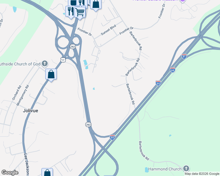 map of restaurants, bars, coffee shops, grocery stores, and more near 1777 Barterbrook Road in Staunton