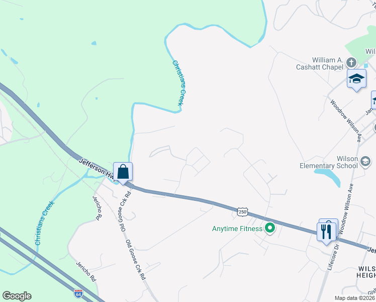 map of restaurants, bars, coffee shops, grocery stores, and more near 20 Paige Drive in Staunton