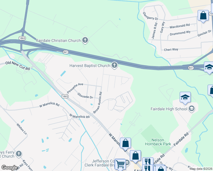 map of restaurants, bars, coffee shops, grocery stores, and more near 9317 Longhorn Court in Louisville