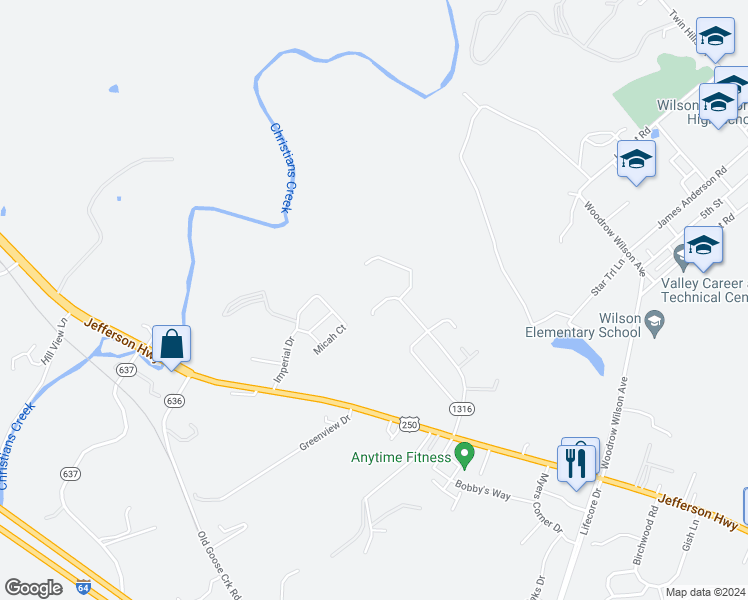 map of restaurants, bars, coffee shops, grocery stores, and more near 175 Idlewood Boulevard in Staunton