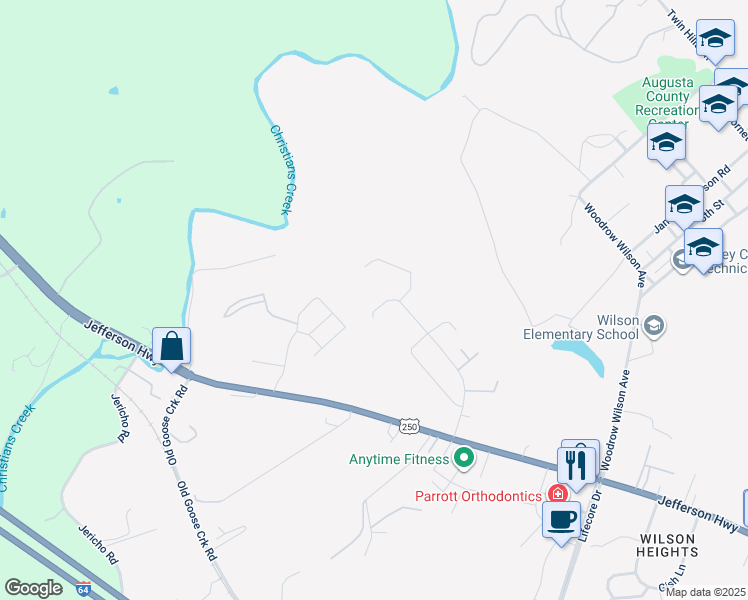 map of restaurants, bars, coffee shops, grocery stores, and more near 175 Idlewood Boulevard in Staunton