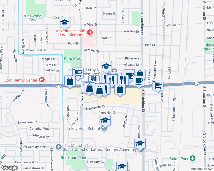 map of restaurants, bars, coffee shops, grocery stores, and more near 920 West Kettleman Lane in Lodi