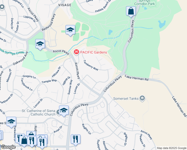map of restaurants, bars, coffee shops, grocery stores, and more near 1248 Locust Drive in Vallejo