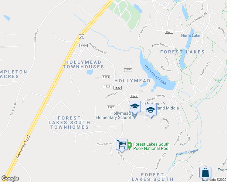 map of restaurants, bars, coffee shops, grocery stores, and more near 1640 Redwing Lane in Charlottesville