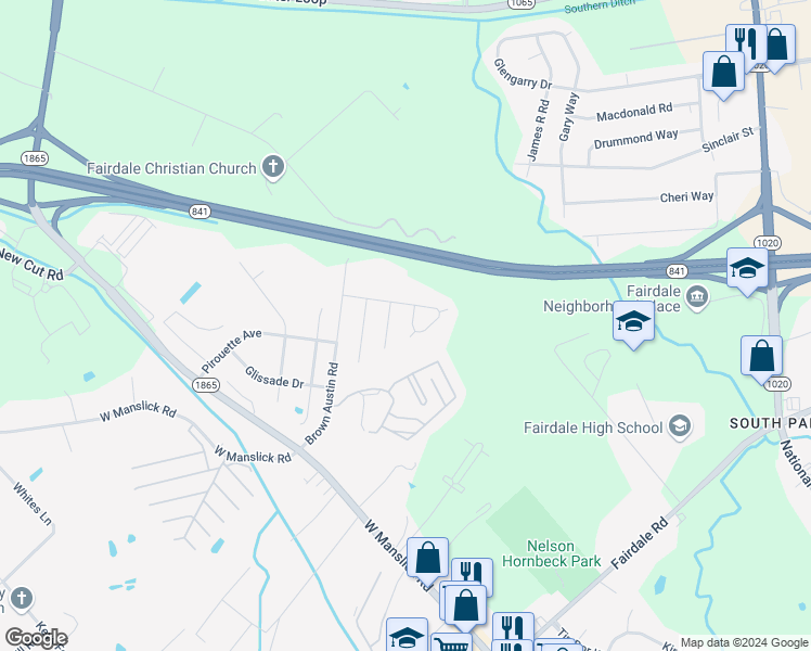 map of restaurants, bars, coffee shops, grocery stores, and more near 327 Tex Avenue in Louisville