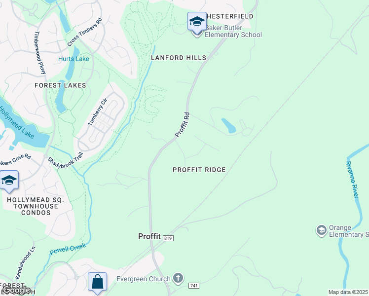 map of restaurants, bars, coffee shops, grocery stores, and more near 2719 Proffit Crossing Lane in Charlottesville