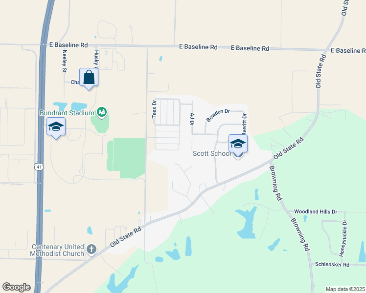 map of restaurants, bars, coffee shops, grocery stores, and more near 15323 AJ Drive in Evansville