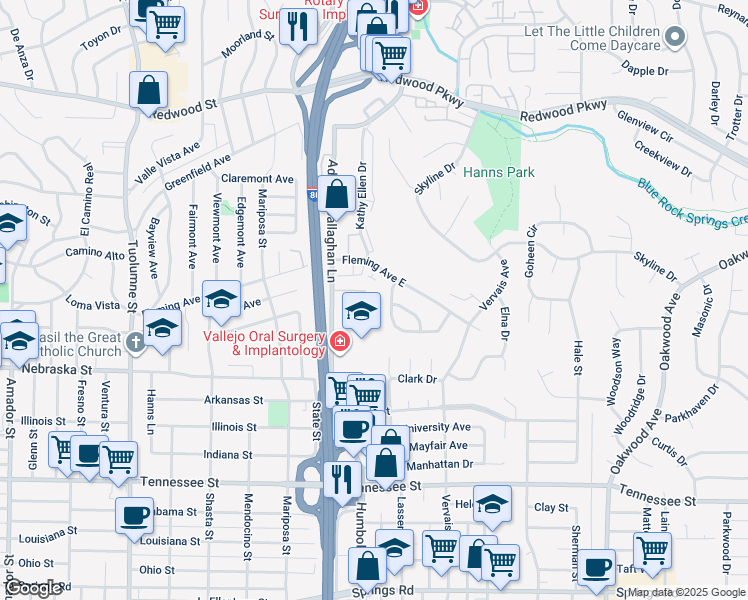 map of restaurants, bars, coffee shops, grocery stores, and more near 517 Fleming Avenue in Vallejo