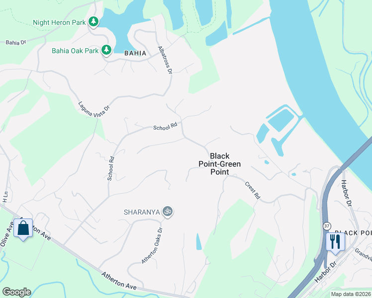 map of restaurants, bars, coffee shops, grocery stores, and more near 280 Crest Road in Novato