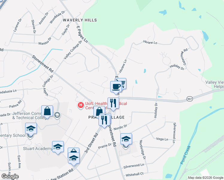 map of restaurants, bars, coffee shops, grocery stores, and more near 9402 Stonelanding Place in Louisville