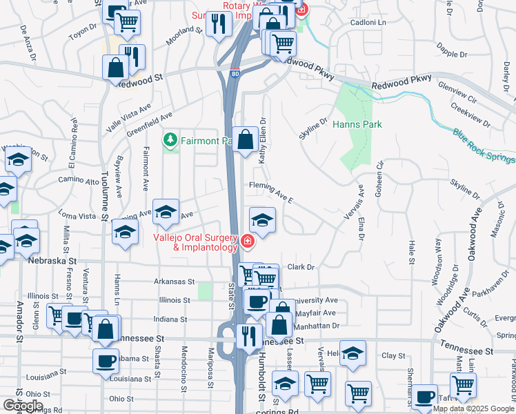 map of restaurants, bars, coffee shops, grocery stores, and more near 151 Maher Court in Vallejo