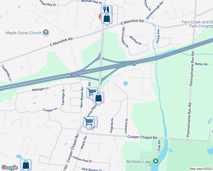 map of restaurants, bars, coffee shops, grocery stores, and more near 9109 Lantana Drive in Louisville