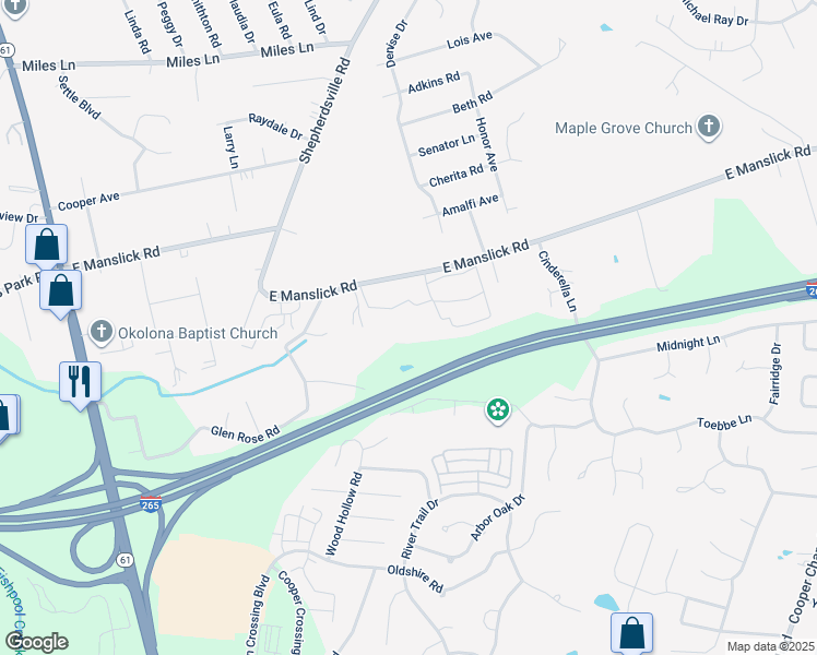 map of restaurants, bars, coffee shops, grocery stores, and more near Bartonfield Lane in Louisville