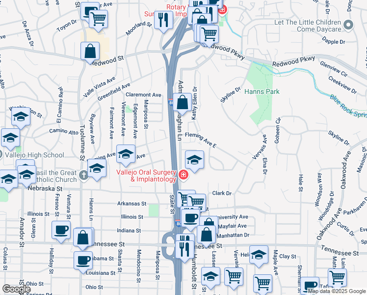 map of restaurants, bars, coffee shops, grocery stores, and more near 114 Maher Court in Vallejo