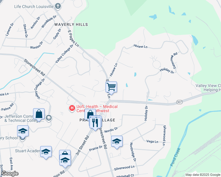 map of restaurants, bars, coffee shops, grocery stores, and more near 3915 East Pages Lane in Louisville
