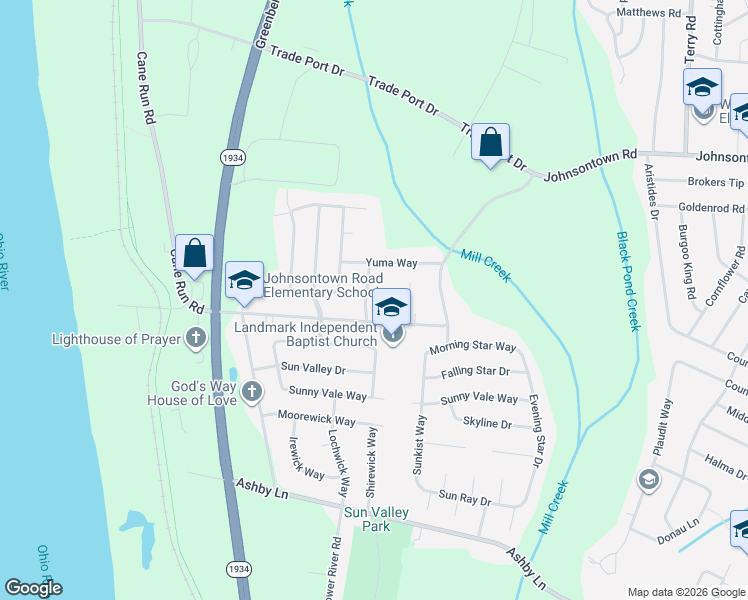 map of restaurants, bars, coffee shops, grocery stores, and more near 9617 Inca Drive in Louisville