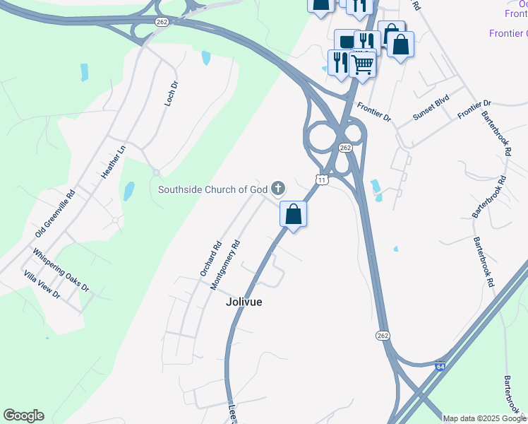 map of restaurants, bars, coffee shops, grocery stores, and more near 18 Montgomery Road in Staunton